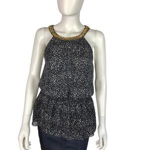 Alfani Petite Black White & Gold Polka Dot Sleeveless Blouse